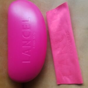Lancel Paris Pink Leather Hard Sunglasses Glasses Case & Cleaning Cloth